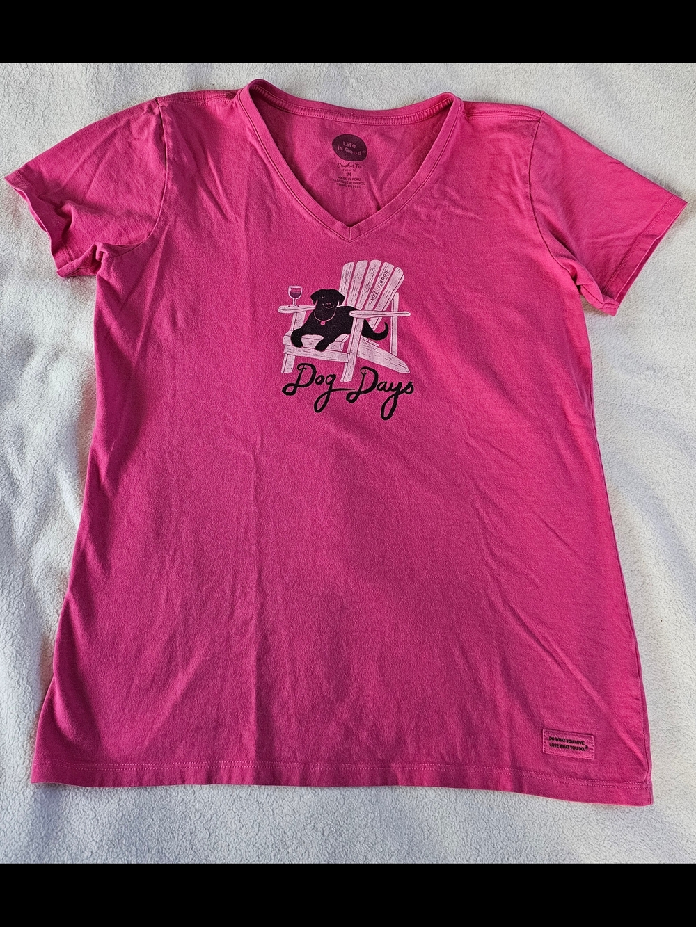 Life Is Good Pink 'Dog Days' Short Sleeve Tee with Black Dog Graphic - Picture 2 of 5